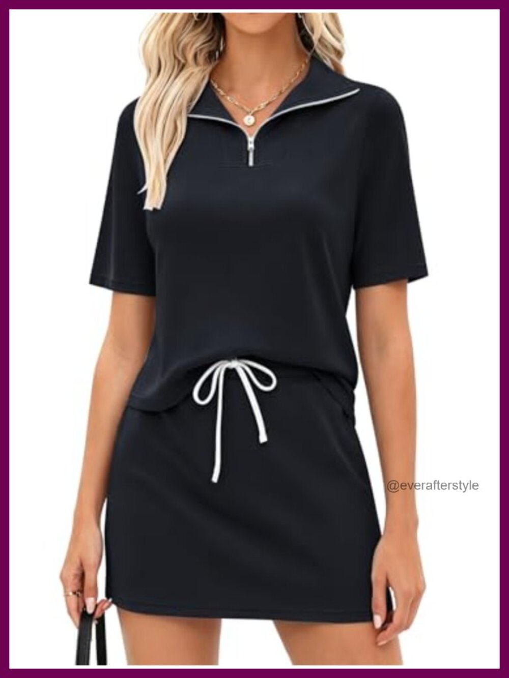 Women's 2 Piece Skort Set Half Zip Hoodie Drawstring Tennis Skirt